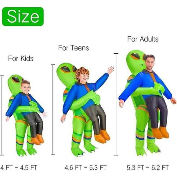 Kids Teens Inflatable Alien Costume Blow Up Pick Me Up Suit Halloween 4.6'-5.3' - Picture 3 of 8